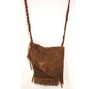 Murka Handcrafted Leather Goods Brown Leather Fringe Crossbody Bag